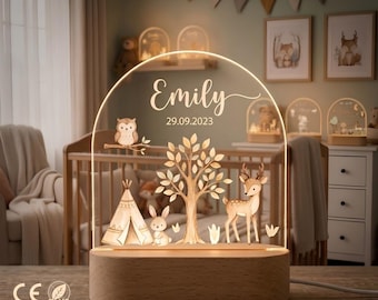 Lampada Notturna Personalizzata con Nome, Luce LED Animale per Bambini, Regalo Nascita, Baby Shower, Cameretta Neonato