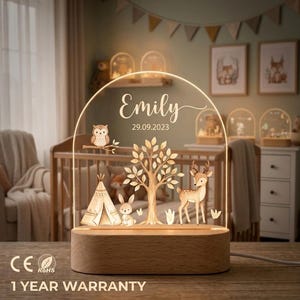 Personalisierte Kinder-Nachtlampe mit Namen, LED Tier Nachtlicht Baby Geschenk, Babyshower, Geburt, Taufe, Kinderzimmer Deko