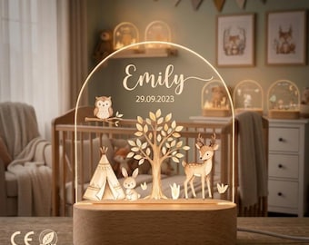Veilleuse Personnalisée Bébé LED avec Nom, Lampe Animal Enfant, Lumière Douce Chambre Bébé, Cadeau Naissance & Baby Shower