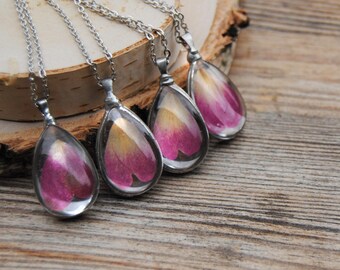 Pressed Rose Petal Necklace: Woodland Wedding Jewelry