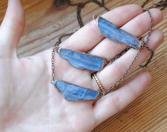 Raw kyanite necklace, blue kyanite necklace, raw crystal necklace, kyanite copper necklace, boho necklace, boho jewelry