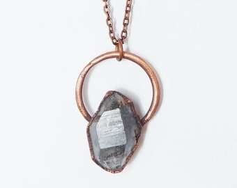 Electroformed Copper Raw Quartz Crystal Necklace - Boho Pendant