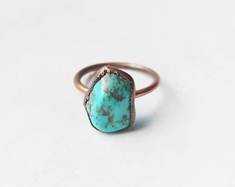 Electroformed Copper Turquoise Ring: Raw Gemstone Ring