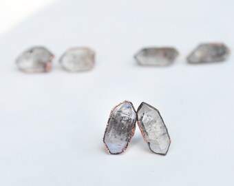 Electroformed Herkimer Diamond Stud Earrings: Raw Quartz, April Birthstone