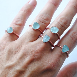 Raw aquamarine ring, aquamarine copper ring, blue crystal ring, electroformed ring, raw stone ring, bohemian ring, boho jewelry