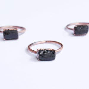 Black tourmaline ring, raw tourmaline ring, copper ring, raw crystal ring, electroformed ring, raw crystal ring, boho jewelry