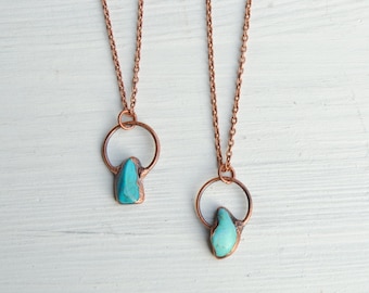 Raw Turquoise Pendant Necklace: Copper Boho Jewelry, December Birthstone