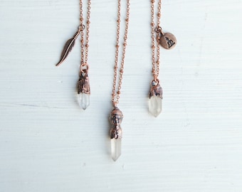 Crystal point necklace, raw quartz necklace, boho yoga jewelry, layering necklace, quartz point necklace