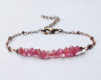 Pink tourmaline Bracelet, raw tourmaline bracelet, October Birthstone Bracelet, Minimalist Bracelet Dainty Gemstone Bracelet copper bracelet