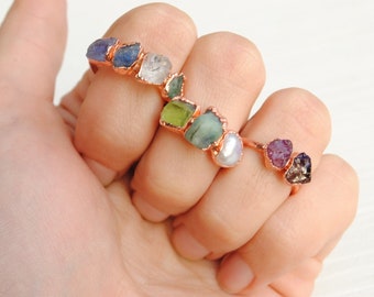 Personalized Birthstone Ring: Raw Stone Copper Ring, Gift for Mom