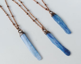 Raw Kyanite Copper Electroformed Necklace - Boho Crystal Jewelry
