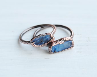 Kyanite ring, blue stone ring, raw kyanite ring, raw stone ring, copper ring, boho ring, copper electrofromed ring