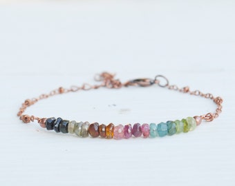 Dainty Tourmaline Bracelet: October Birthstone, Copper Chain