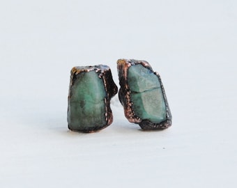 Raw emerald earrings, emerald stud earrings, rough emerald studs, raw stone earrings, may birthstone jewelry, raw crystal earrings