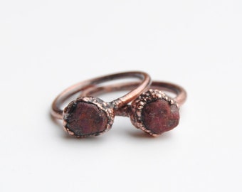 Raw Ruby Copper Ring: Electroformed Boho Jewelry