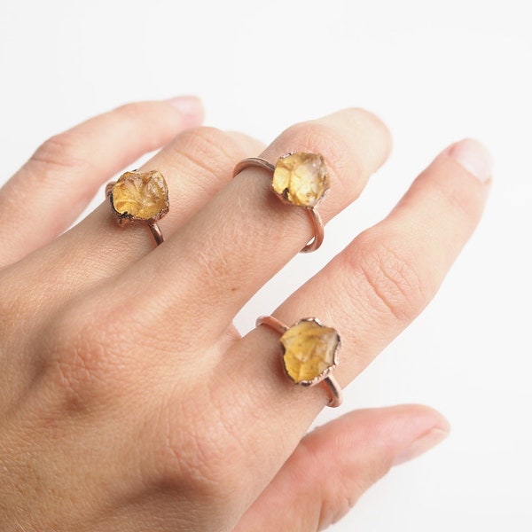 Raw citrine ring, citrine copper ring, raw crystal ring, electroformed ring, raw stone ring,boho jewelry, november birthstone ring