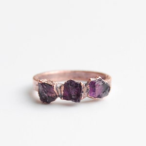 Raw amethyst ring, February birthstone ring, rough amethyst ring, copper amethyst stacking ring, raw stone ring, multistone ring