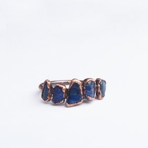 Lapis lazuli ring, lapis stacking ring, multistone lapis lazuli ring, raw copper lapis ring, electroformed ring, raw stone ring