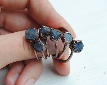 Raw Sapphire Copper Ring: Electroformed September Birthstone Jewelry