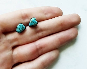 Raw Turquoise Stud Earrings: Electroformed Copper, Surgical Steel Posts