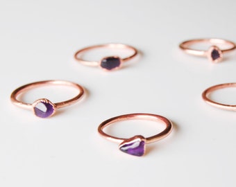 Amethyst stacking ring, raw amethyst ring, February birthstone ring, amethyst copper ring,  raw stone ring, minimalist jewelry