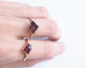 Electroformed Raw Garnet Copper Ring - January Birthstone