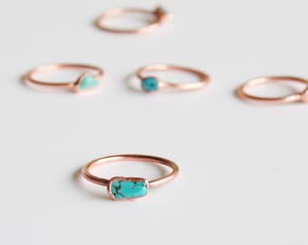 Electroformed Copper Turquoise Ring: Raw Stone Stacking Ring