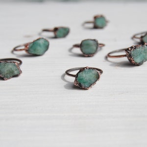 Raw emerald ring, rough emerald ring, may birthstone ring, raw crystal ring, natural emerald ring, boho jewelry, emerald copper ring image 8