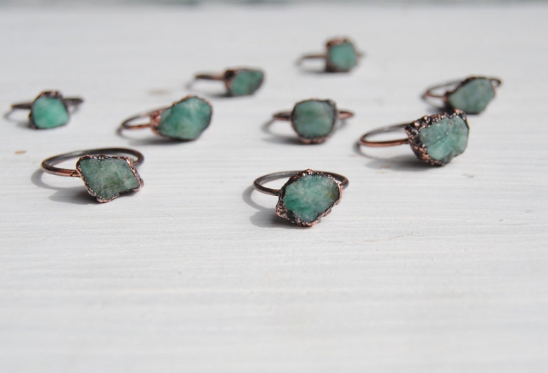 Raw emerald ring, rough emerald ring, may birthstone ring, raw crystal ring, natural emerald ring, boho jewelry, emerald copper ring image 8