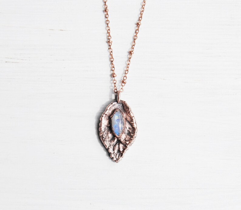 Moonstone Necklace Leaf Necklace Rainbow Moonstone Jewelry Etsy