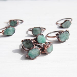 Raw emerald ring, rough emerald ring, may birthstone ring, raw crystal ring, natural emerald ring, boho jewelry, emerald copper ring image 9