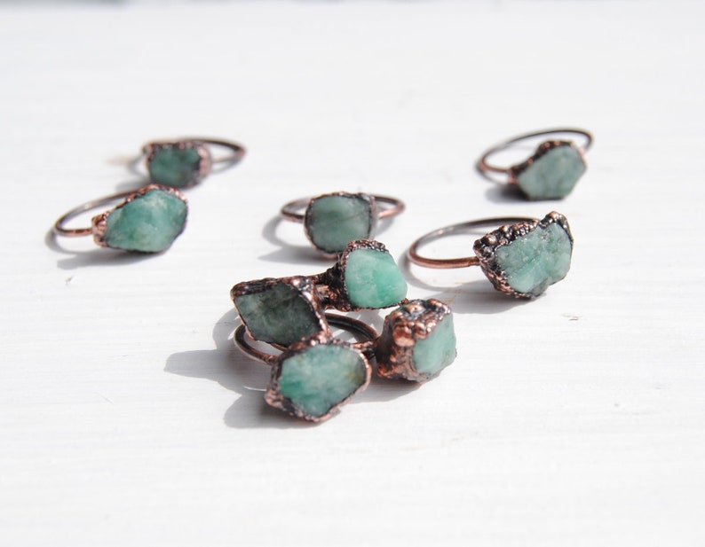 Raw emerald ring, rough emerald ring, may birthstone ring, raw crystal ring, natural emerald ring, boho jewelry, emerald copper ring image 9