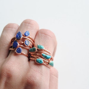 Turquoise stacking ring, raw turquoise ring, copper turquoise ring, electroformed turquoise ring, raw stone ring size US image 6