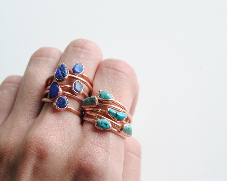 Turquoise stacking ring, raw turquoise ring, copper turquoise ring, electroformed turquoise ring, raw stone ring size US image 6