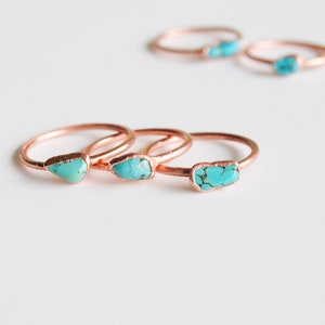 Turquoise stacking ring, raw turquoise ring, copper turquoise ring, electroformed turquoise ring, raw stone ring size US image 2