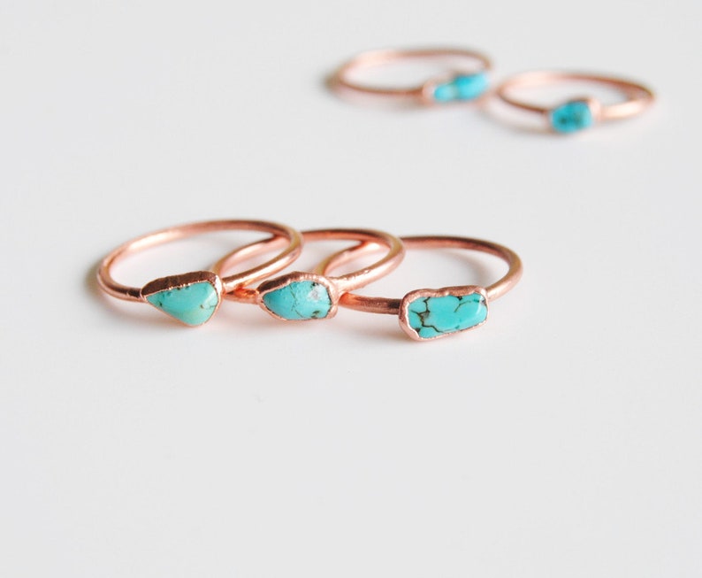 Turquoise stacking ring, raw turquoise ring, copper turquoise ring, electroformed turquoise ring, raw stone ring size US image 2