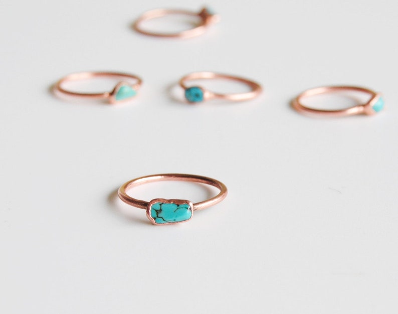 Turquoise stacking ring, raw turquoise ring, copper turquoise ring, electroformed turquoise ring, raw stone ring size US image 1