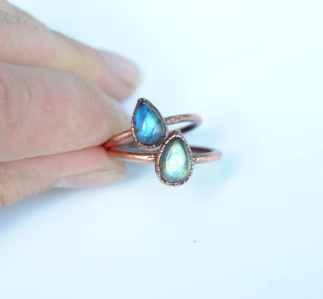 Electroformed Copper Labradorite Ring: Teardrop Gemstone Stacking Ring ...