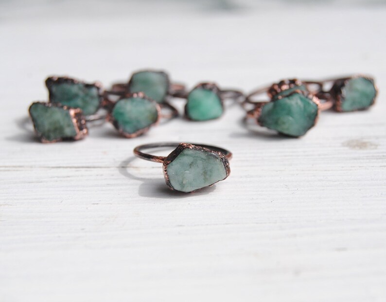 rough emerald ring may birthstone ring emerald copper ring Raw emerald ring natural emerald ring boho jewelry raw crystal ring