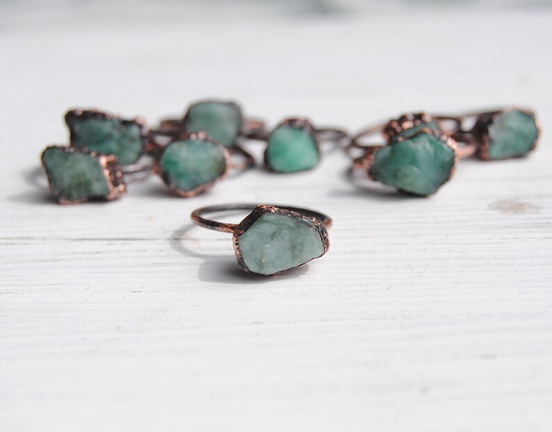 Raw emerald ring, rough emerald ring, may birthstone ring, raw crystal ring, natural emerald ring, boho jewelry, emerald copper ring image 2