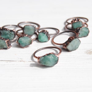 Raw emerald ring, rough emerald ring, may birthstone ring, raw crystal ring, natural emerald ring, boho jewelry, emerald copper ring image 5