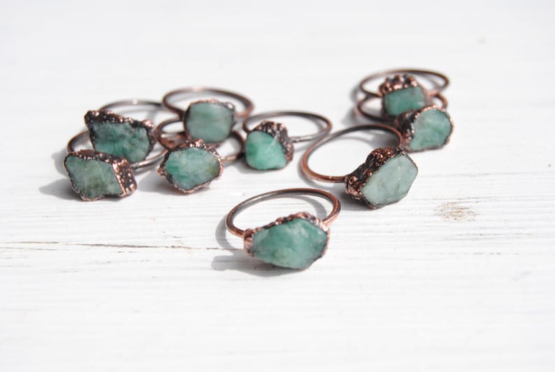 Raw emerald ring, rough emerald ring, may birthstone ring, raw crystal ring, natural emerald ring, boho jewelry, emerald copper ring image 5