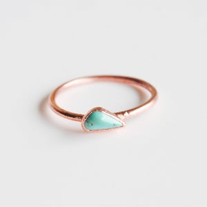 Turquoise stacking ring, raw turquoise ring, copper turquoise ring, electroformed turquoise ring, raw stone ring size US image 3