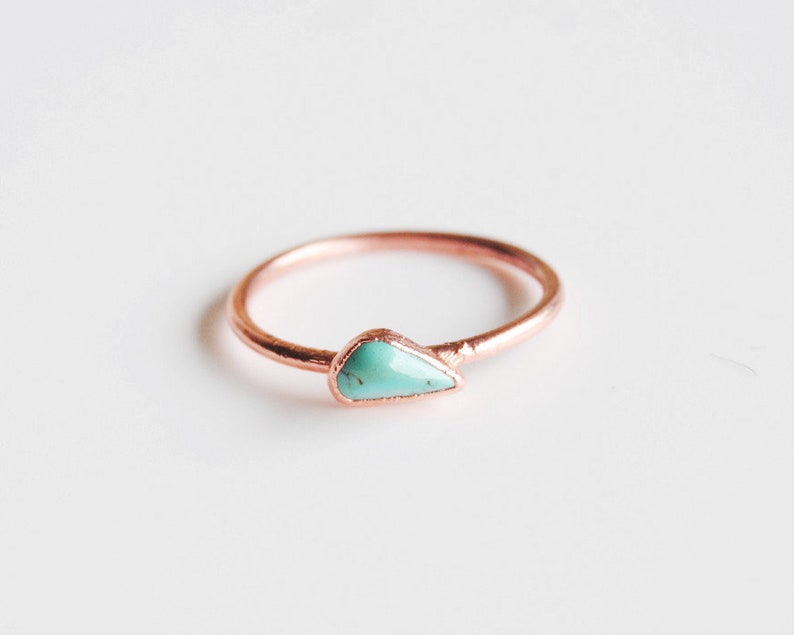 Turquoise stacking ring, raw turquoise ring, copper turquoise ring, electroformed turquoise ring, raw stone ring size US image 3