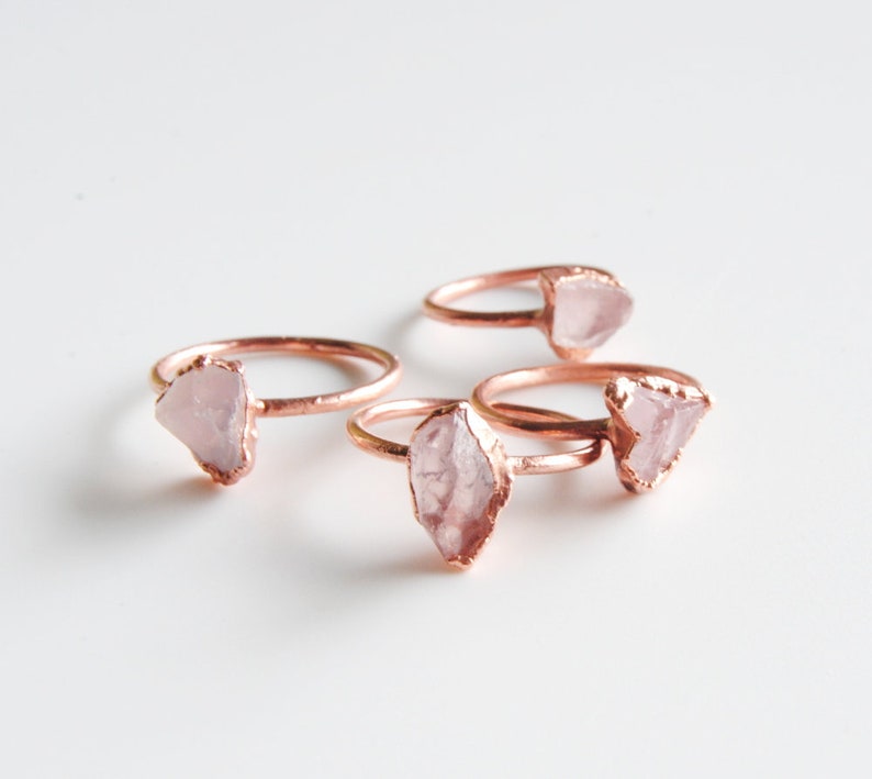 Raw rose quartz ring, rose quartz copper ring, pink crystal ring, electroformed ring, raw stone ring, bohemian ring, boho jewelry image 2