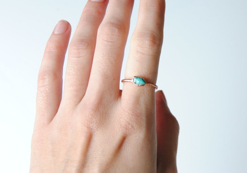 Turquoise stacking ring, raw turquoise ring, copper turquoise ring, electroformed turquoise ring, raw stone ring size US image 5