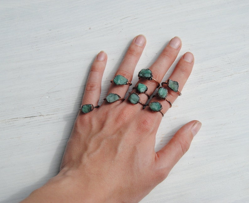 Raw emerald ring, rough emerald ring, may birthstone ring, raw crystal ring, natural emerald ring, boho jewelry, emerald copper ring image 6