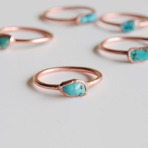 Turquoise stacking ring, raw turquoise ring, copper turquoise ring, electroformed turquoise ring, raw stone ring size US image 4