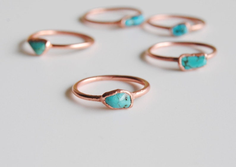 Turquoise stacking ring, raw turquoise ring, copper turquoise ring, electroformed turquoise ring, raw stone ring size US image 4