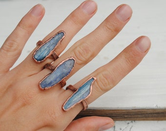 Raw kyanite ring, blue kyanite ring, raw stone ring, copper ring, boho ring, copper electroformed ring